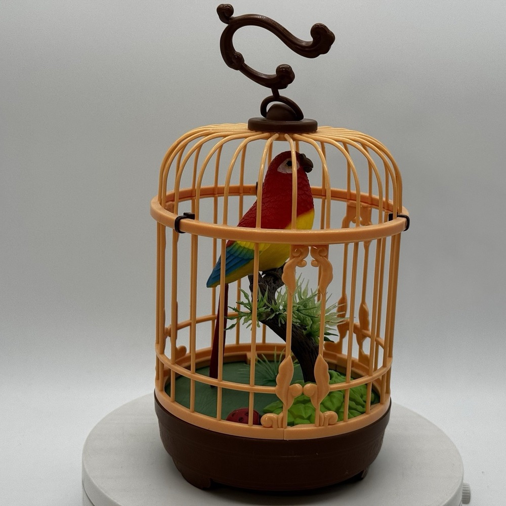 Zepher Knight Chirping Bird Parrot In Cage Vtg Sings And Moves 9" Cage SEE VIDEO